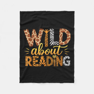 Wild About Reading Safari Animal Print Graphic  Fleece Blanket