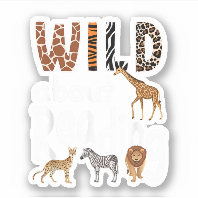 Wild About Reading Zoo Animals Cute Book Lover  (Front)