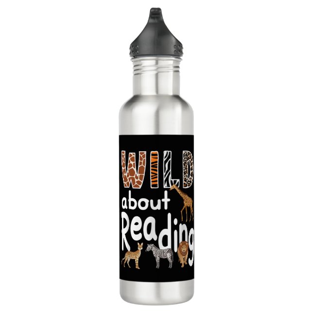 Wild About Reading Zoo Animals Cute Book Lover  710 Ml Water Bottle (Right)