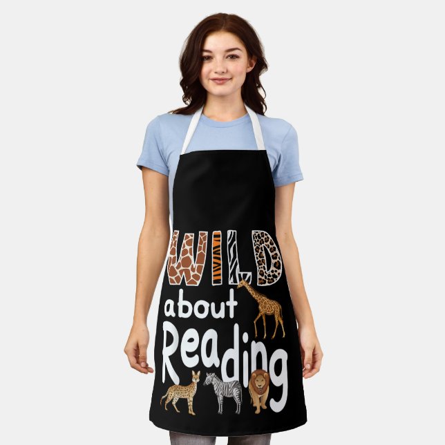 Wild About Reading Zoo Animals Cute Book Lover  Apron (Worn)