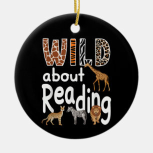 Wild About Reading Zoo Animals Cute Book Lover Ceramic Ornament