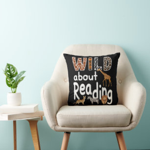 Wild About Reading Zoo Animals Cute Book Lover  Cushion