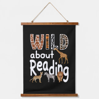 Wild About Reading Zoo Animals Cute Book Lover  Hanging Tapestry