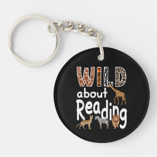 Wild About Reading Zoo Animals Cute Book Lover  Key Ring
