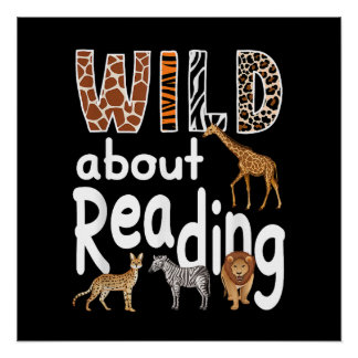 Wild About Reading Zoo Animals Cute Book Lover  Poster