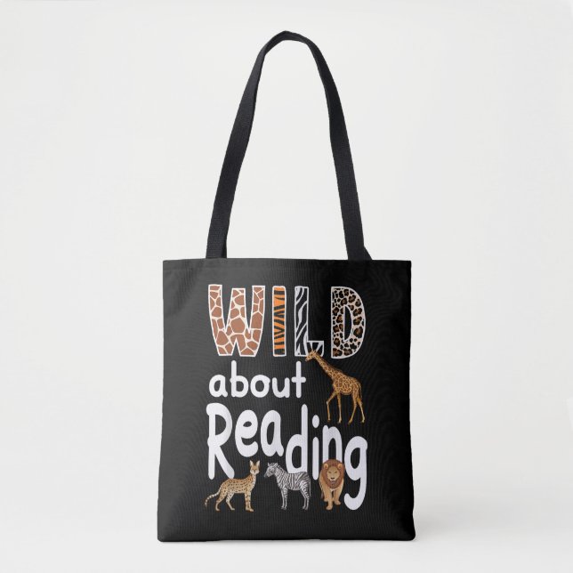 Wild About Reading Zoo Animals Cute Book Lover  Tote Bag (Front)