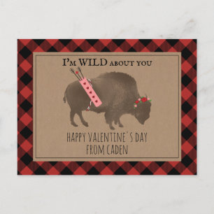 Wild About You Buffalo Cupid Classroom Valentine Postcard