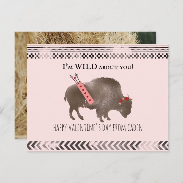 Wild About You Classroom Valentine Buffalo Photo Postcard (Front/Back)