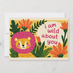 Wild About You Cute Lion Funny Valentine's Day Holiday Card