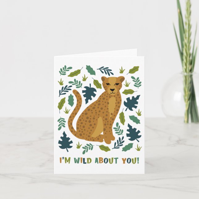 Wild About You Jungle Cheetah Valentine Card (Front)