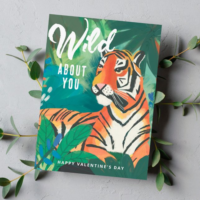 Wild About You Jungle Tiger Valentine's Day Note Card (Creator Uploaded)