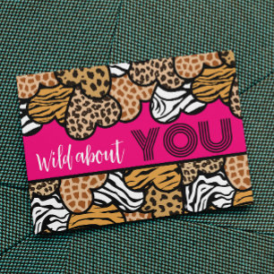 Wild About You Pink Animal Print Hearts Valentine Holiday Postcard
