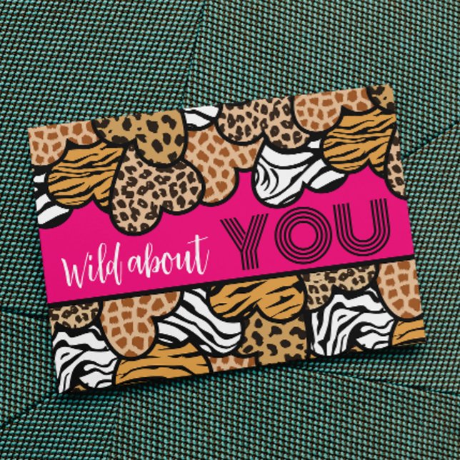 Wild About You Pink Animal Print Hearts Valentine Holiday Postcard (Creator Uploaded)