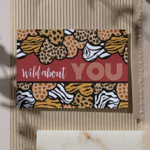 Wild About You Red Animal Print Hearts Valentine Holiday Card