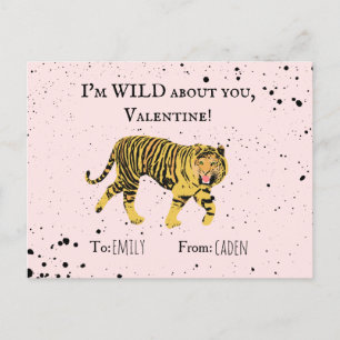 Wild About You Valentine Tiger Kids Classroom Postcard