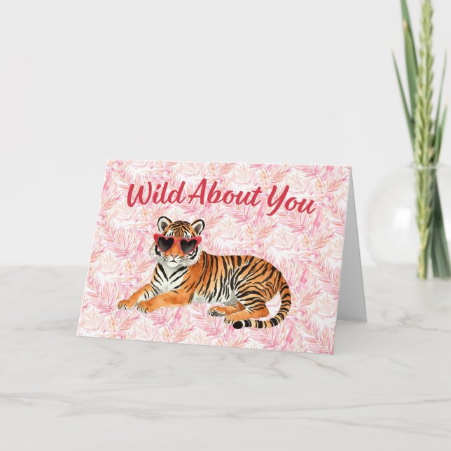 Wild About You Watercolor Tiger Pink Thank You Card (Front)