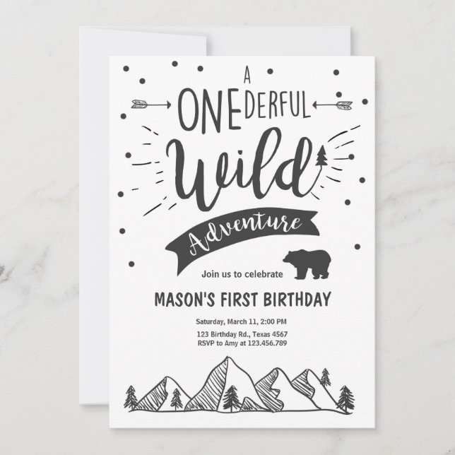 Wild adventure First birthday invitation one Boy (Front)