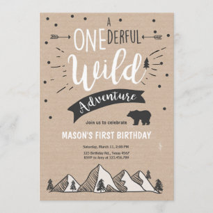 Wild adventure First birthday invitation one Brown