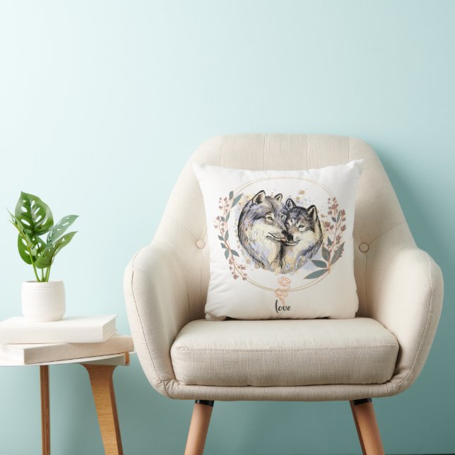 Wild Affection – Wolves in Love Illustration Cushion (Chair)