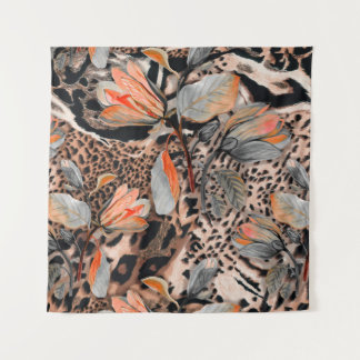 Wild african animal skin with browm flowers patter tapestry