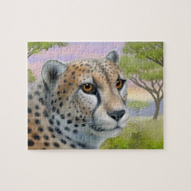 Wild African Cheetah on Savannah Puzzle (Horizontal)