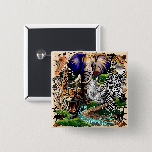 Wild African Savanna Animals 15 Cm Square Badge (Front & Back)