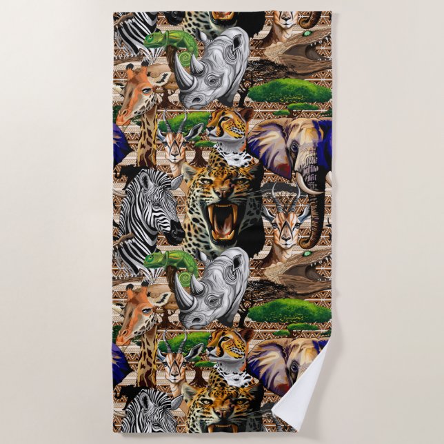 Wild African Savanna Animals Beach Towel (Front)