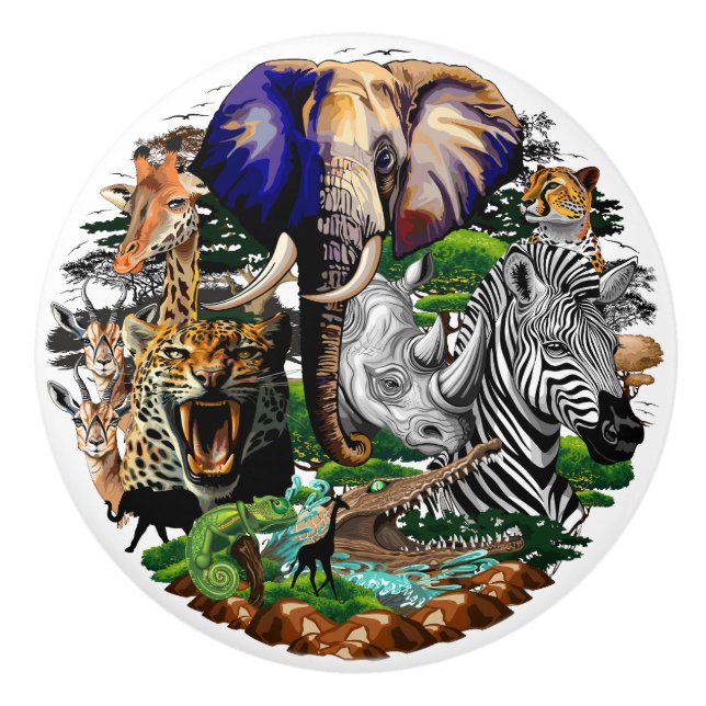 Wild African Savanna Animals Ceramic Knob (Front)