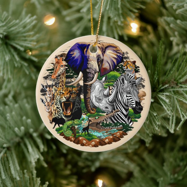 Wild African Savanna Animals Ceramic Ornament (Tree)