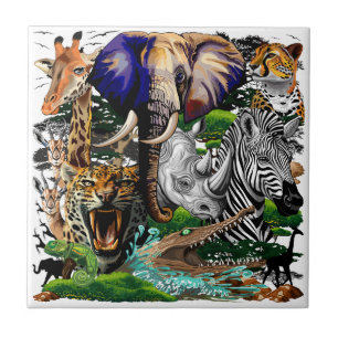 Wild African Savanna Animals Ceramic Tile