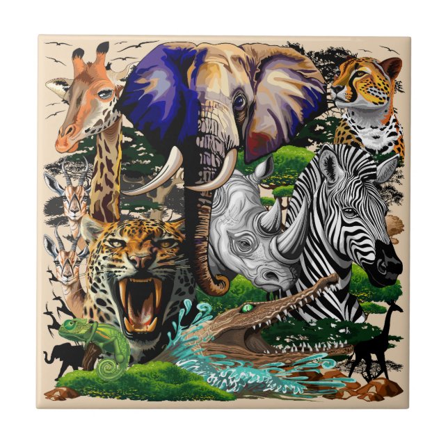 Wild African Savanna Animals Ceramic Tile (Front)