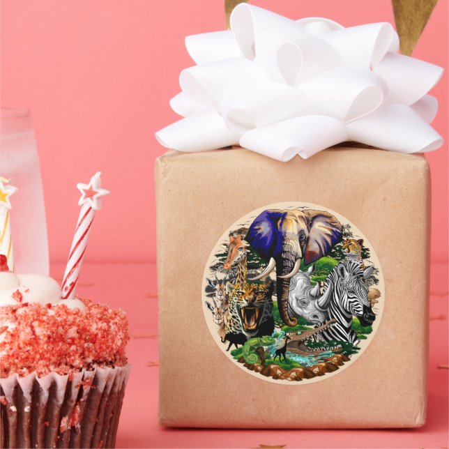 Wild African Savanna Animals Classic Round Sticker (Party)