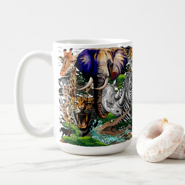 Wild African Savanna Animals Coffee Mug (With Donut)