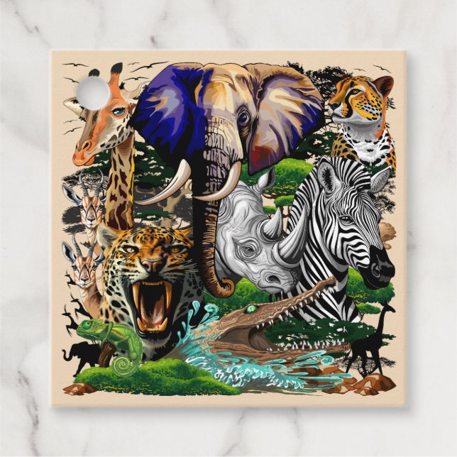 Wild African Savanna Animals Favour Tags (Front)