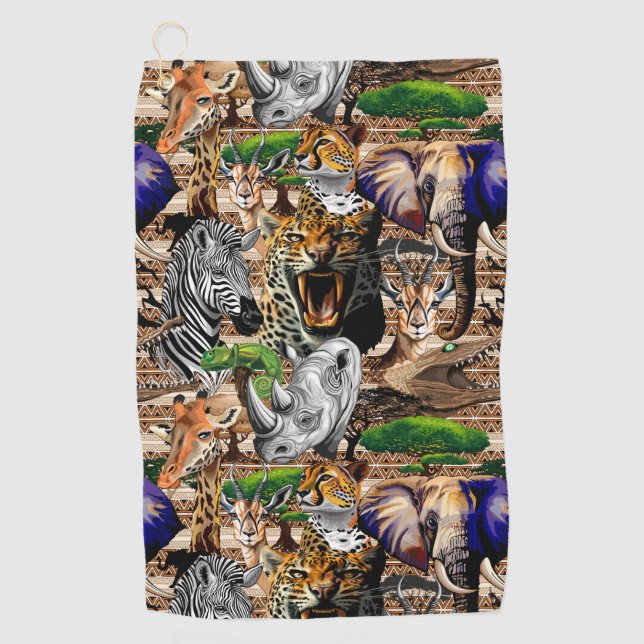 Wild African Savanna Animals Golf Towel (Front)