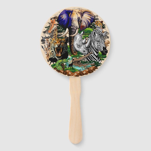 Wild African Savanna Animals Hand Fan (Front)