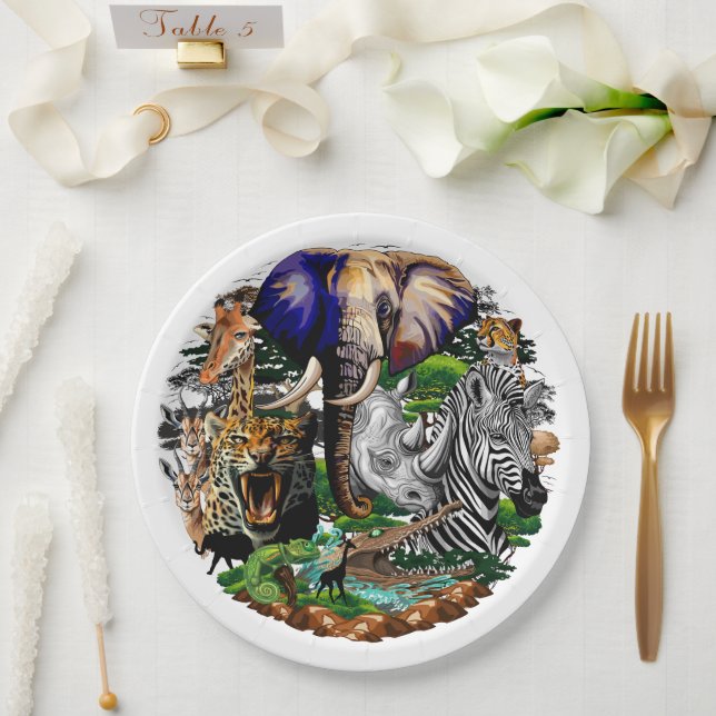 Wild African Savanna Animals Paper Plate (Wedding)