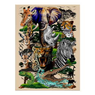 Wild African Savanna Animals Poster