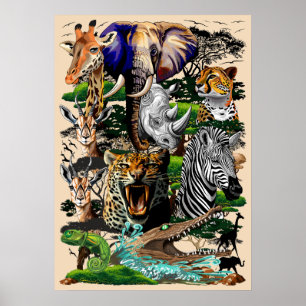 Wild African Savanna Animals Poster