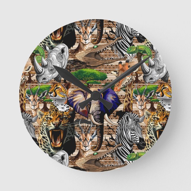 Wild African Savanna Animals Round Clock (Front)