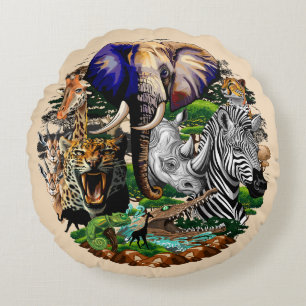 Wild African Savanna Animals Round Cushion