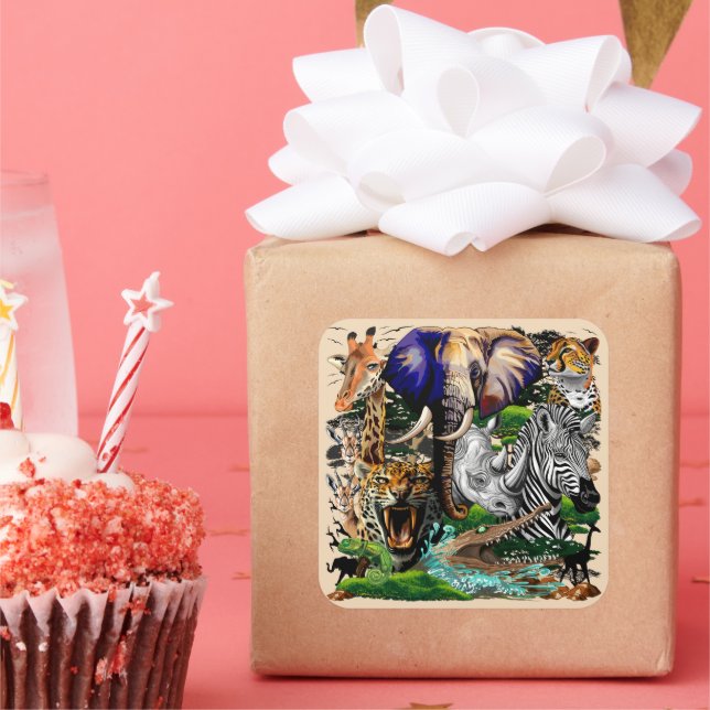 Wild African Savanna Animals Square Sticker (Party)