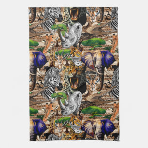 Wild African Savanna Animals Tea Towel