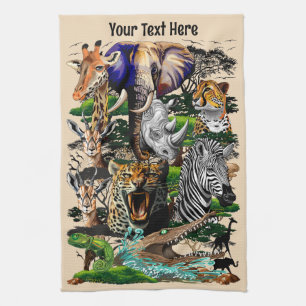 Wild African Savanna Animals Tea Towel