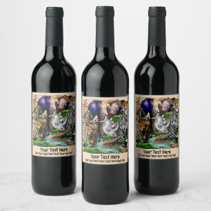 Wild African Savanna Animals Wine Label