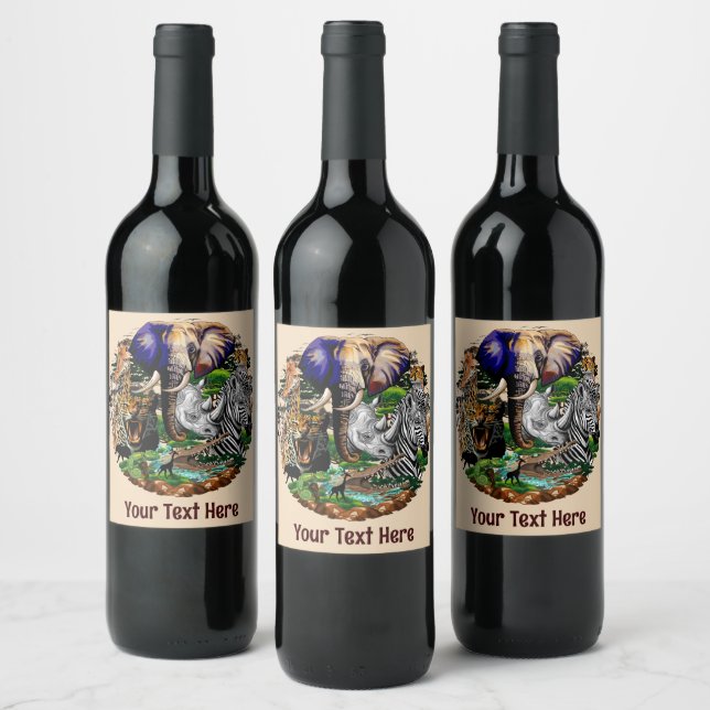 Wild African Savanna Animals Wine Label (Bottles)