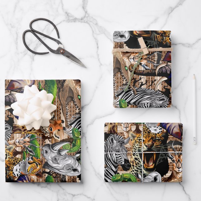 Wild African Savanna Animals Wrapping Paper Sheet (Front)
