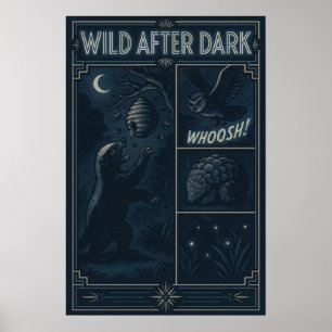 Wild After Dark – Nocturnal Wildlife Comic Scene Poster