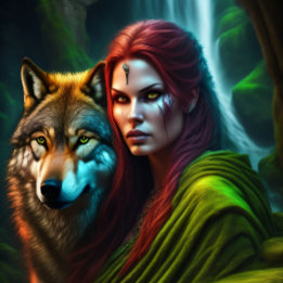 Wild Amazonian Woman and her Wolf Tissue Paper