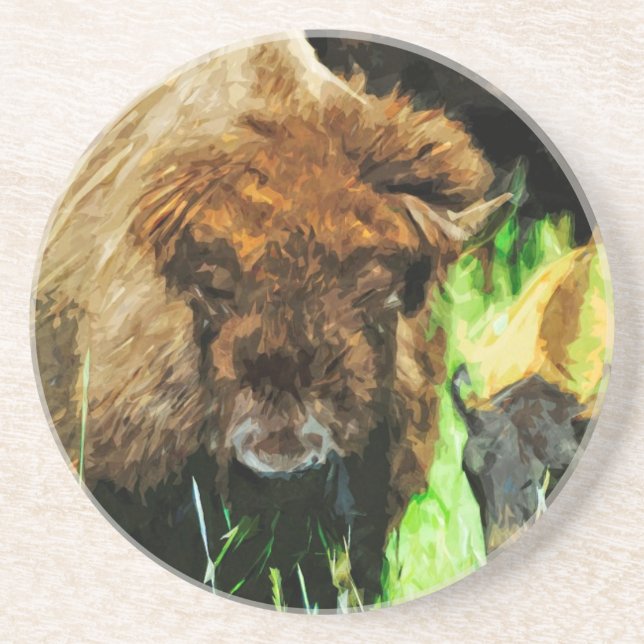 Wild American Bison With Calf Abstract Coaster (Front)
